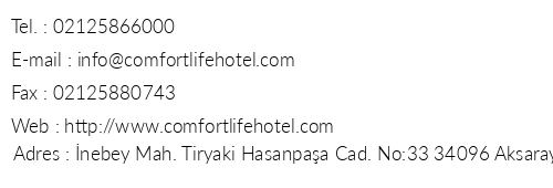 Comfort Life Hotel telefon numaralar, faks, e-mail, posta adresi ve iletiim bilgileri